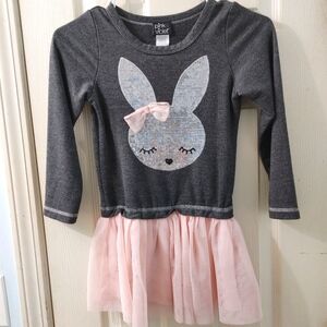 Little dress. Sequence bunny. Gray and pink